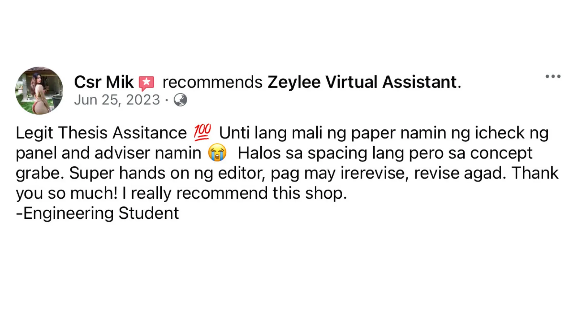 Client Testimonial Feedback Screenshot